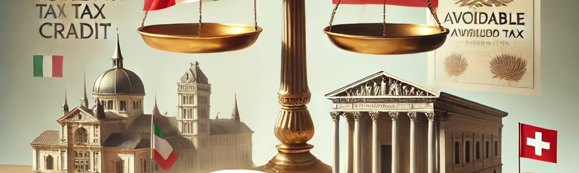 DALL·E 2026-02-19 15.51.38 - A conceptual editorial illustration representing international tax law and foreign tax credit issues between Switzerland and Italy. In the center, a l